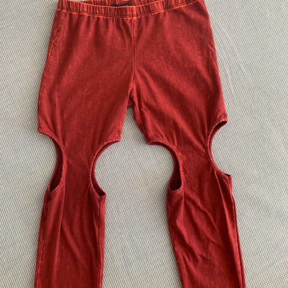 Red Orange COTTON Leggings / Cut Out Leggings / Tie Dye Leggings / MEDIUM - Picture 2 of 4